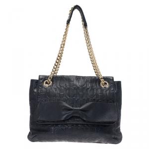 Pre Owned Carolina Herrera Black Monogram Leather Audrey Shoulder Bag