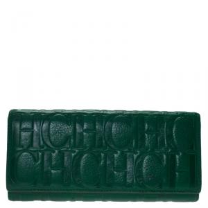 Pre Owned Carolina Herrera Green Monogram Leather Continental Wallet