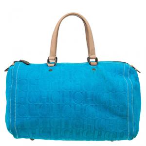 Carolina Herrera Turquoise Leather Large Andy Boston Bag