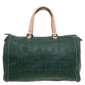 Pre Owned Carolina Herrera Dark Green Leather Andy Boston Bag