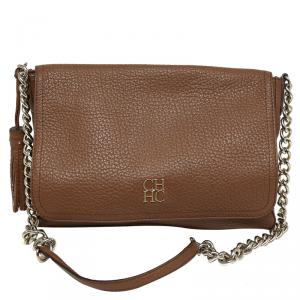 Pre Owned Carolina Herrera Brown Leather Flap Shoulder Bag