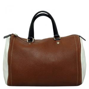 Pre Owned Carolina Herrera Bi Color Pebbled Leather Andy Boston