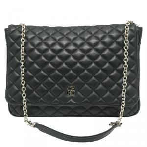 Pre Owned Carolina Herrera Black Quilted Leather Flap Bag