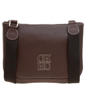Pre Owned Carolina Herrera Brown Leather Crossbody Bag