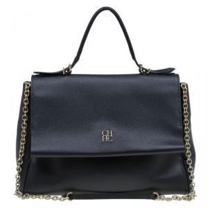 Carolina Herrera Black Leather Minueto Flap Bag
