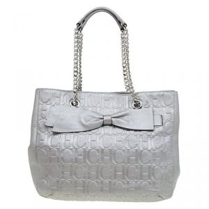 Pre Owned Carolina Herrera Grey Monogram Leather Audrey Tote