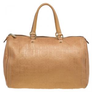 Pre Owned Carolina Herrera Bronze Monogram Leather large Andy Boston Bag