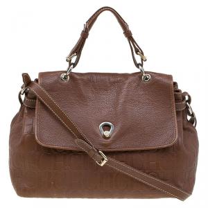Carolina Herrera Brown Monogram Leather Top Handle Bag