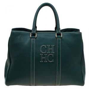 Pre Owned Carolina Herrera Dark Green Leather Matteo Tote