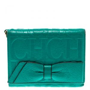 Pre Owned Carolina Herrera Turquoise Leather Gigi Tri Fold Wallet
