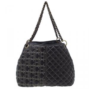 Pre Owned Carolina Herrera Brown Leather Quilted Tote