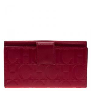 Pre Owned Carolina Herrera Red Monogram Leather Flap Wallet
