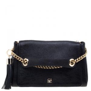 Pre Owned Carolina Herrera Black Leather Flap Shoulder Bag