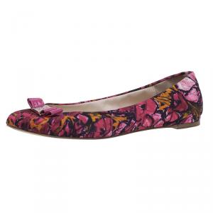 Carolina Herrera Pink Floral Print Bow Ballet Flats Size 39