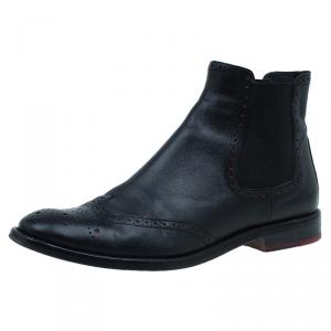 Carolina Herrera Black Leather Brogue Ankle Boots Size 37