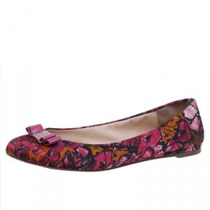 Carolina Herrera Pink Floral Print Bow Ballet Flats Size 39
