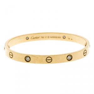 Pre Owned Cartier Love 4 Diamonds & 18k Yellow Gold Bracelet 17cm