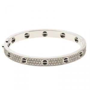 Pre Owned Cartier Love Diamond Paved Ceramic & 18K White Gold Bracelet 17cm