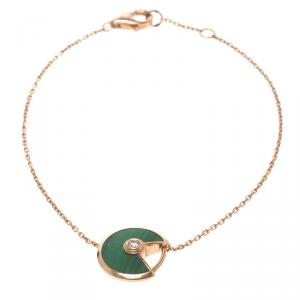 Pre Owned Cartier Amulette de Cartier Malachite Diamond & 18k Rose Gold Bracelet 16cm