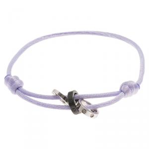 Pre Owned Cartier Love Diamond Black Ceramic White Gold 3 Hoops Silk Cord Bracelet 