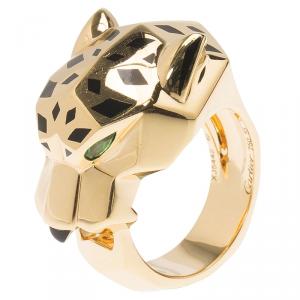 Pre Owned Cartier Panthere de Cartier Garnet and Onyx Yellow Gold Ring Size 55