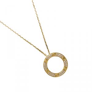 Pre Owned Cartier Love Pavé Set Diamonds Yellow Gold Pendant Chain Necklace