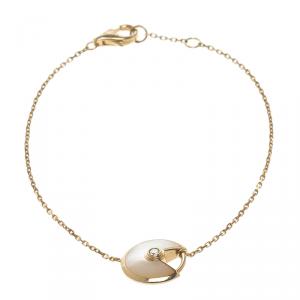 Pre Owned Cartier Amulette De Cartier Mother of Pearl Diamond 18k Yellow Gold Bracelet