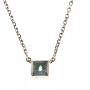 Pre Owned Cartier Aquamarine 18k White Gold Tank Pendant Chain Necklace 