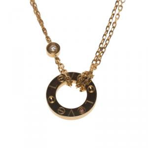 Pre Owned Cartier Love Diamond & Sapphire 18k Rose Gold Necklace