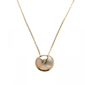 Pre Owned Cartier Amulette De Cartier White Mother Of Pearl 18k Yellow Gold Pendant Necklace