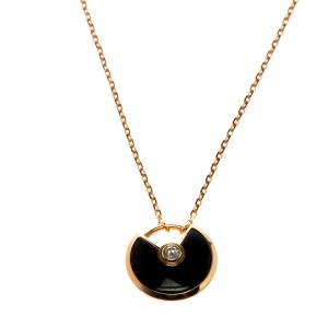 Pre Owned Cartier Amulette de Cartier Onyx & Diamond 18k Rose Gold Necklace