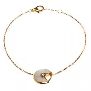 Pre Owned Cartier Amulette De Cartier White Mother of Pearl & Diamond 18k Yellow Gold Bracelet