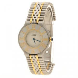Pre Owned Cartier Grey Two Tone Stainless Steel Must 21 De Cartier Women's Wristwatch 31 mm