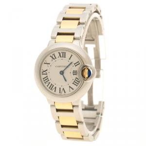 Pre Owned Cartier Grey Yellow Gold and Stainless Steel Ballon Bleu De Cartier Women's Wristwatch 28 mm