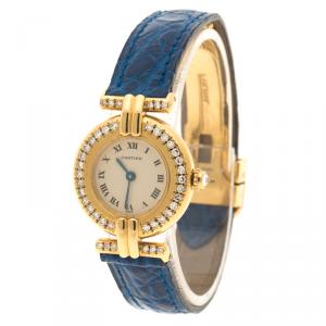 Pre Owned Cartier Beige 18K Yellow Gold and Diamond Colisee Vintage Women's Wristwatch 24 mm