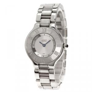 Pre Owned Cartier Silver Stainless Steel Must 21 Women's Wristwatch 28MM 