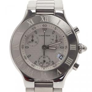 Pre Owned Cartier White Stainless Steel Chronoscaph Women's Wristwatch 38MM