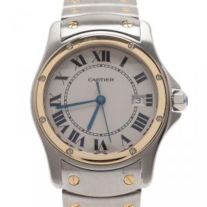Pre Owned Cartier White Stainless Steel and Gold Santos Cougar Women's Wristwatch 30MM