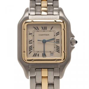 Pre Owned Cartier Ivory Stainless Steel and Gold Panthere Women's Wristwatch 27MM