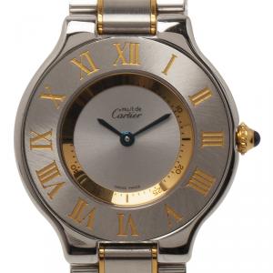 مملوكة مسبقًا Cartier Silver Stainless Steel and 18K Yellow Gold Must Women's Wristwatch 28MM