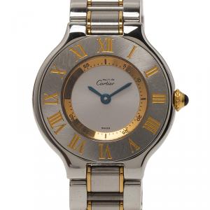 مملوكة مسبقًا Cartier Silver Gold-Plated Stainless Steel Must 21 Women's Wristwatch 30MM