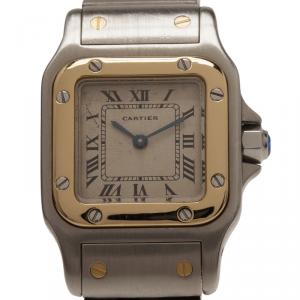 مملوكة مسبقًا Cartier Cream Stainless Steel and 18K Yellow Gold Santos Women's Wristwatch 24MM