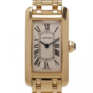 Pre Owned Cartier Cream 18K Yellow Gold Tank Americaine Women's Wristwatch 19MM