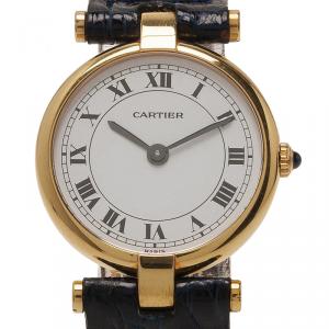Pre Owned Cartier White 18K Yellow Gold Vendome Women's Wristwatch 24MM