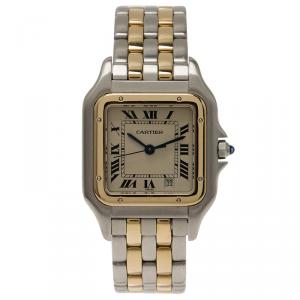 مملوكة مسبقًا Cartier Ivory 18K Yellow Gold and Stainless Steel Tank Women's Wristwatch 27MM