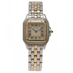 Pre Owned Cartier Ivory 18K Yellow Gold and Stainless Steel Panthere Wristwatch 22MM