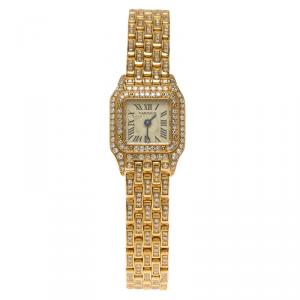 مملوكة مسبقًا Cartier Cream 18K Yellow Gold Diamond Panthere Women's Wristwatch 16MM
