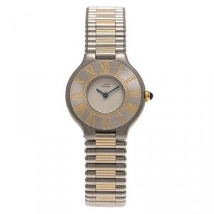 Pre Owned Cartier Ivory Stainless Steel Must 21 Women's Wristwatch 28MM