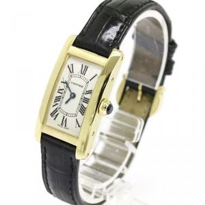 مملوكة مسبقًا Cartier Silver 18K Yellow Gold Tank Americaine Women's Wristwatch 19MM