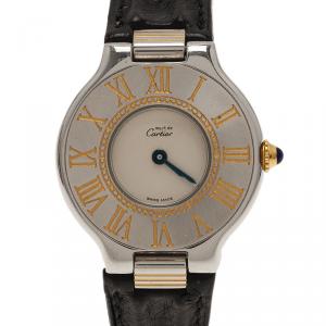 Cartier Silver Yellow Gold and Stainless Steel Must 21 de Cartier Women's Wristwatch 28MM